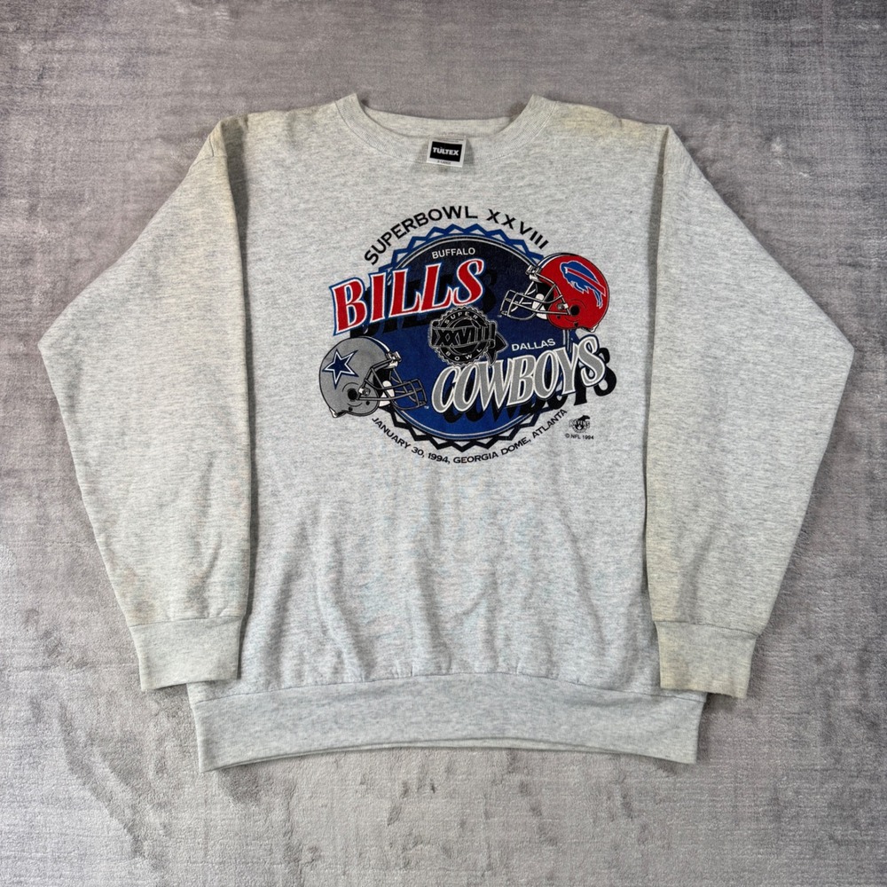 Super Bowl XXVIII Sweatshirt Men XL Gray Vintage 1994 Bills Cowboys NFL Crewneck